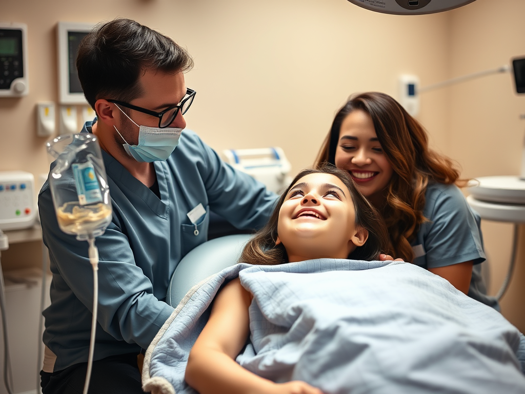 Sedation dentistry patient relaxed with nitrous oxide (laughing gas) in a dental office. Safe, comfortable dental sedation for wisdom teeth removal, implants, and patients with anxiety.
